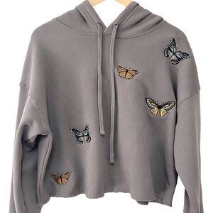 Brittany Allen Butterfly Embroidered Crop Hoodie Sz M